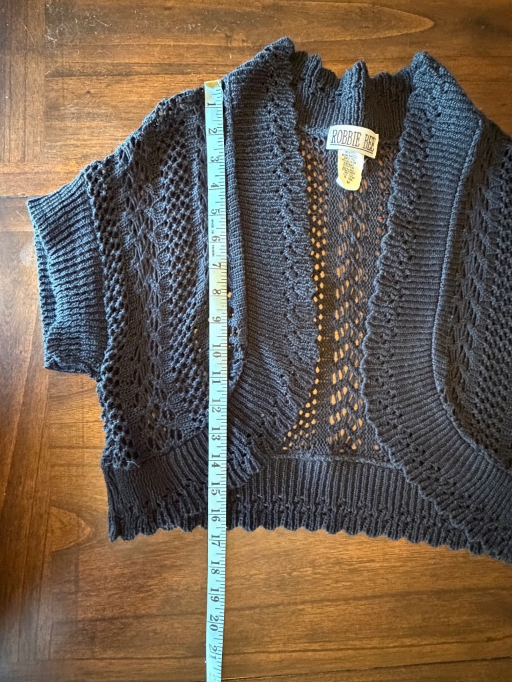 Robbie Bee Black Knitted Cropped Boho Crochet Cardigan Shrug, Size Medium - Picture 6 of 7